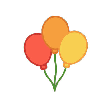 Three colorful balloons on transparent background