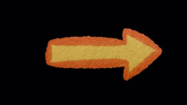 2D Hand Drawn Orange and Yellow Right Pointing Arrow Animation Frame by Frame Overlay with Transparent Background Alpha Channel