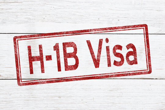 Red distressed H-1B stamp isolated on white for employment visa