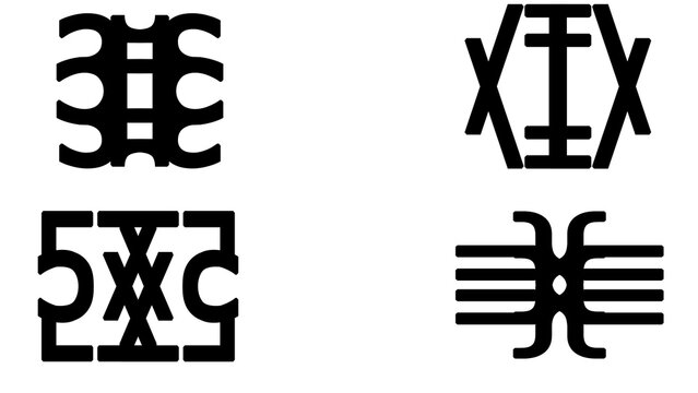 Minimalist black and white tribal geometric symbols set, abstract ethnic logo icons, vector design elements