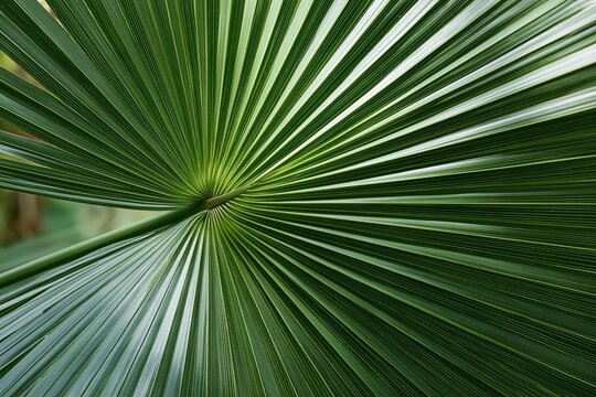 The Palm Leaf Closeup of Green Radial Fan Frond Texture and Pattern