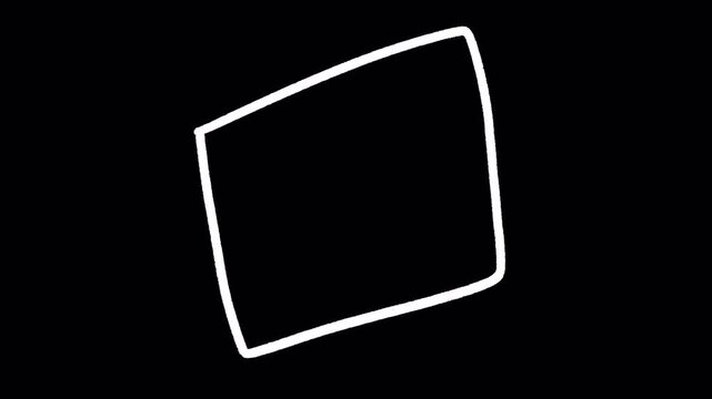 2D Hand Drawn White Rectangle Square Frame Outline Animation Frame by Frame Overlay with Transparent Background Alpha Channel