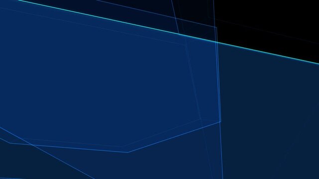 Abstract dark blue background with overlapping geometric shapes and lines.