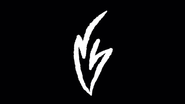 2D Hand Drawn White Downward Pointing Bold Arrow Pointer Animation Frame by Frame Overlay with Transparent Background Alpha Channel
