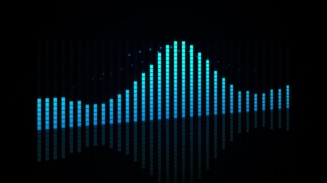 Abstract digital sound wave equalizer visualization on a black background.