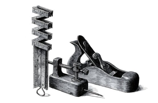 Vintage hand plane tool with adjustable fence and blades
