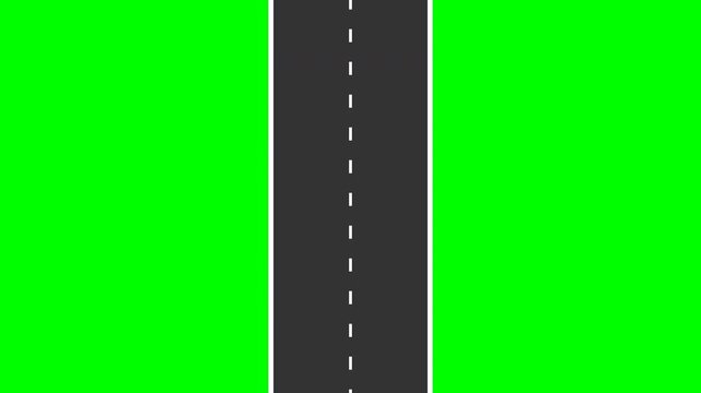Straight Asphalt Road with Dashed Line Animation on Green Screen Background