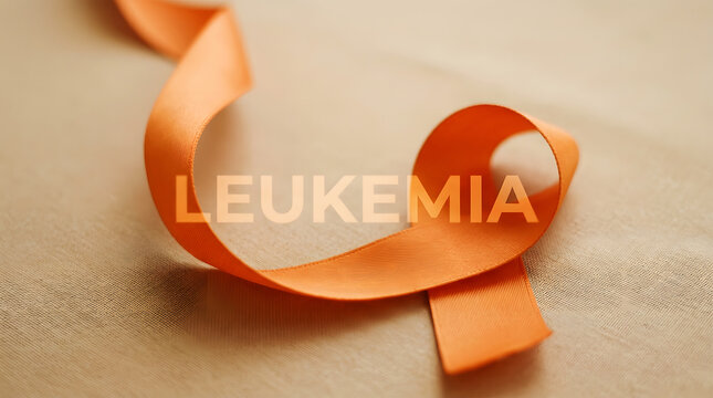 Orange leukemia awareness ribbon with leukemia text