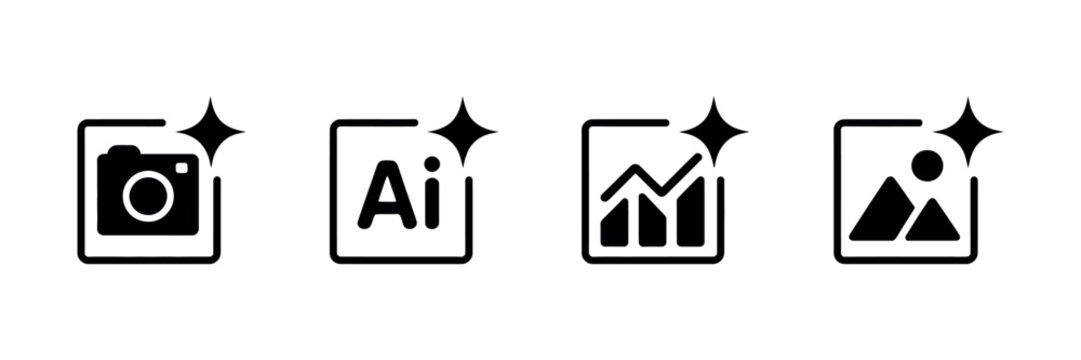Image frame icon set. Picture gallery symbol. Simple pictogram for photo album, media library, image placeholder, snapshot preview, user interface design.