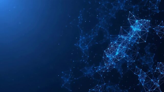 Abstract digital network connection with glowing dots and lines on blue background