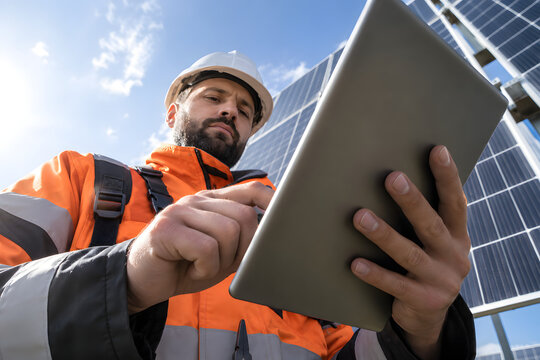 Solar monitoring technology emphasized through an unconventional low viewpoint.