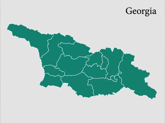 Obraz premium Detailed Map of Georgia with Regional Administrative Borders - Teal Green Silhouette Illustration