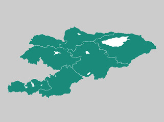 Fototapeta premium Kyrgyzstan Map with Administrative Regions and Districts - Teal Geographic Outline Vector Style