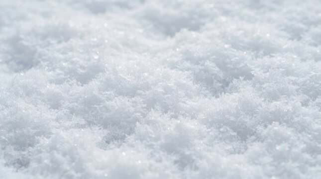 Macro of sparkling snow surface showing detailed ice crystals and frozen texture in bright winter light
