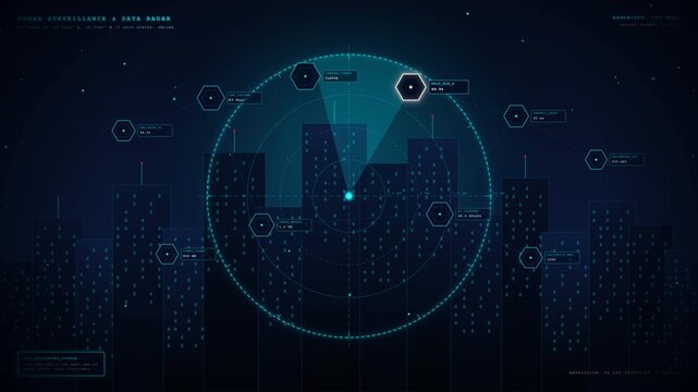 Hexagon Cityscape Radar Scanner 4K Animation