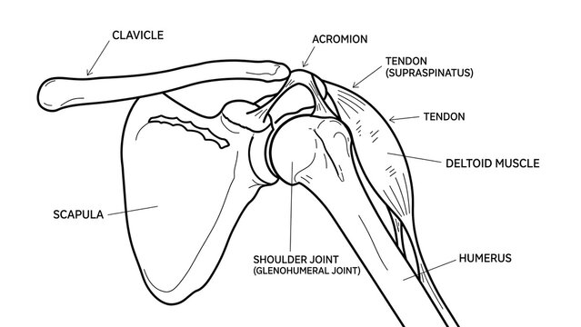 Human shoulder anatomy white background.