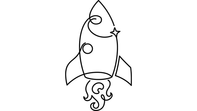 Rocket ship launching into space white background.