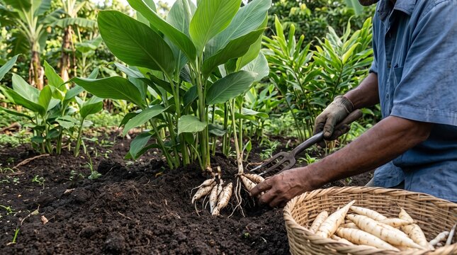 Farmer harvesting arrowroot