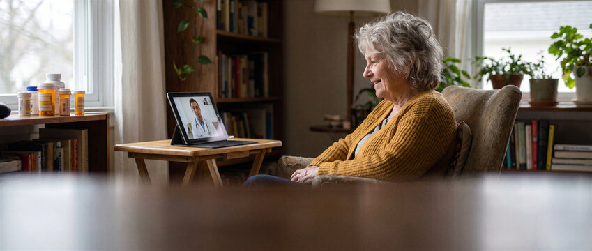 Senior woman having telemedicine consultation at home