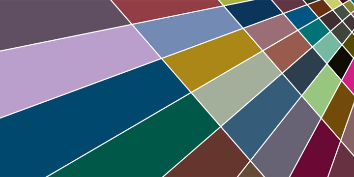 Abstract geometric pattern with multicolored rectangular shapes creating a perspective grid background for modern design projects