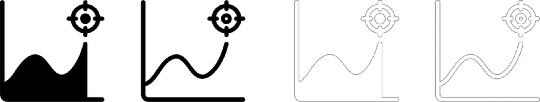 Business growth targets solid icon set. Featuring data performance