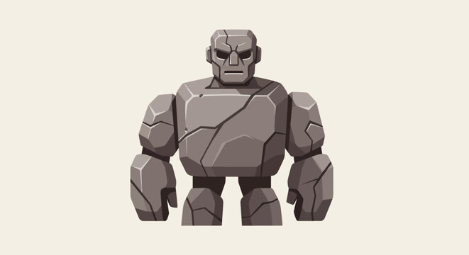 Mighty Stone Golem Character, Fantasy Creature, Ancient Guardian, Cartoon Style