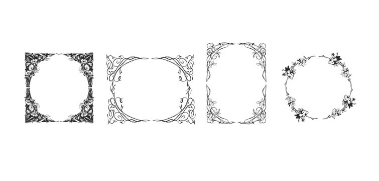 Floral Frame and Botanical Border Vector Set, Elegant Vintage Flower Wreaths and Decorative Ornaments for Wedding Invitations, Cards and Romantic Design