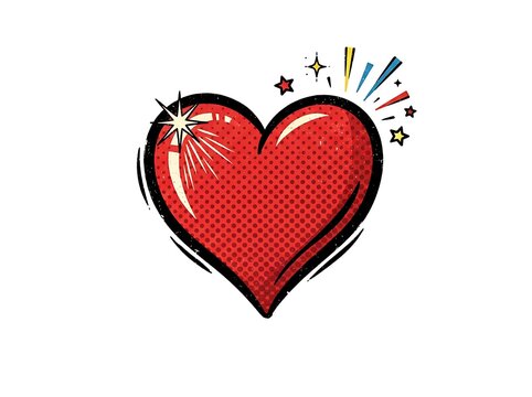 Red heart comic style with starburst
