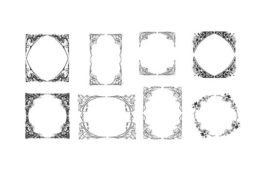 Elegant Floral and Ornamental Frame Vector Set, Vintage Botanical Borders and Decorative Corners for Wedding Invitations, Cards, Certificates and Luxury Design