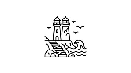 Obraz premium Vintage Church Silhouette Vector Illustration with Historic Architecture, Village Building, Roof, Windows, Door and Travel Landmark Symbol for Decorative Design
