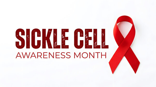 Sickle cell awareness month ribbon on white background