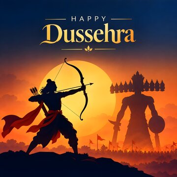 Lord rama shooting arrow at ravana on dussehra