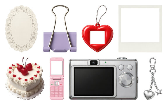 PNG Vintage nostalgia with diverse objects on transparent background
