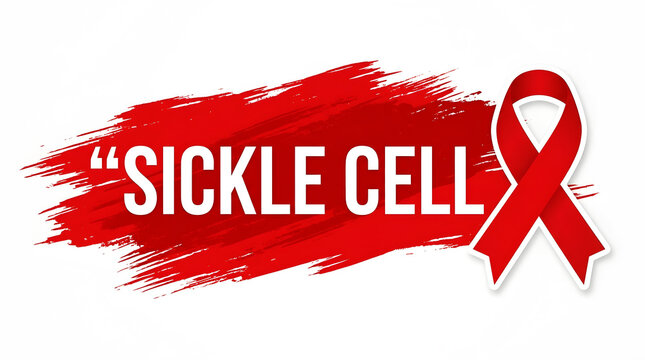 Sickle cell awareness red ribbon and brush stroke banner