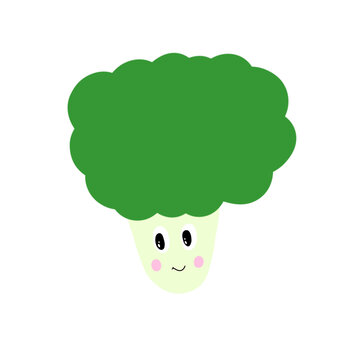 cute cartoon broccoli character vector illustration on dark background