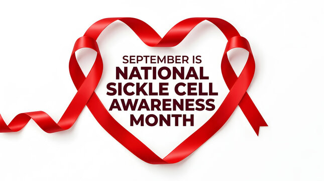 Sickle cell awareness symbol with ribbon and helping hand