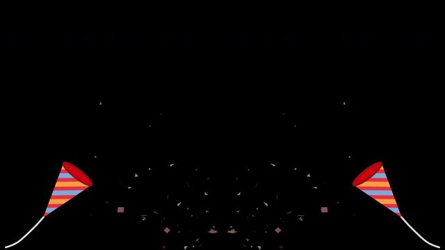 アルファチャンネル付きのおめでたいパーティークラッカーが弾けるアニメーション動画