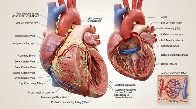 3D Photorealistic Complete Human Coronary Circulation with Arteries Veins Lymphatics and Collaterals
