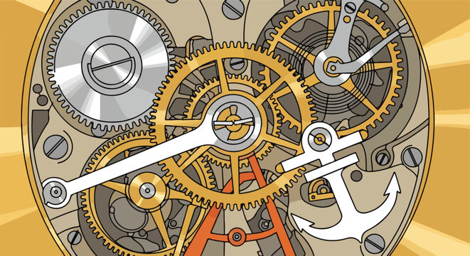 Intricate clockwork mechanism with gears and an anchor