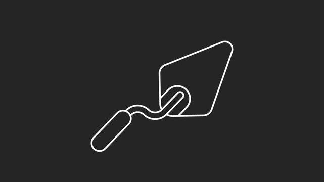 White line icon of a trowel on dark background. Simple, clean design emphasizes tool's shape and function. Used for construction, masonry, or DIY projects. Ideal for digital interfaces, tutorials