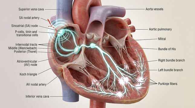 3D Photorealistic Complete Human Cardiac Conduction System with SA Node AV Node Bundle Branches and Purkinje Fibers
