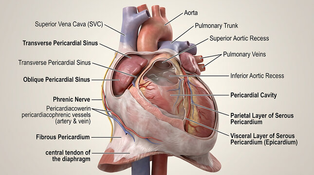 3D Photorealistic Complete Human Pericardial Anatomy with Fibrous Serous Layers Sinuses and Recesses