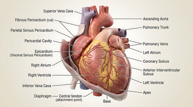 3D Photorealistic Complete Human External Heart Anatomy with Chambers Vessels Pericardium and Sulci