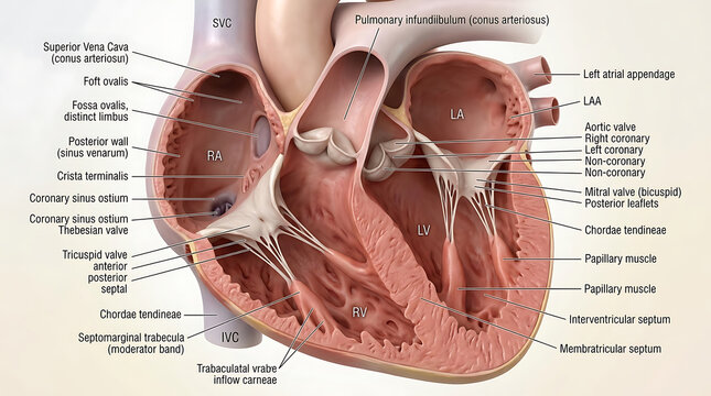 3D Photorealistic Complete Human Internal Heart Anatomy with Chambers Valves Septa and Trabeculations
