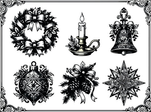 Vintage Floral Decorative Elements Vector Set, Ornamental Design Collection with Flowers, Leaves, Swirls, Borders, Frames, Scrolls and Black Silhouette Nature Motifs for Art and Decoration