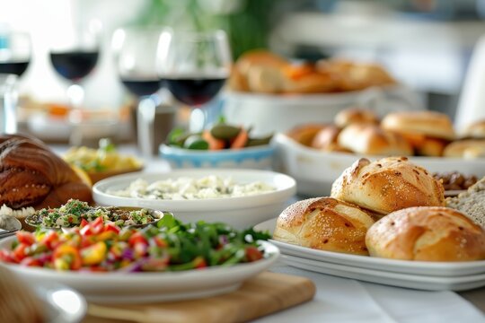 A traditional Jewish dinner with kosher meals, illustrating kosher food safety and Jewish dietary customs, emphasizing kosher compliance and kosher food safety practices