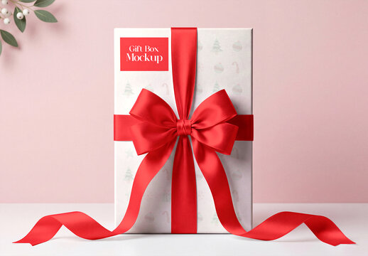 Gift Box Packaging Mockup with Bow