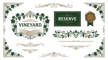 Obraz premium Vineyard Reserve Decorative Elements: Grapes, Ornate Borders, Wax Seal