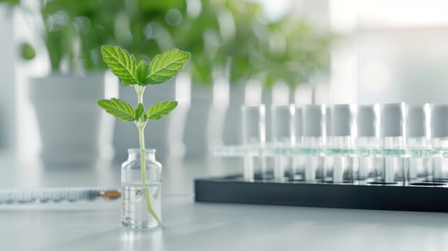 Laboratory setup with DNA samples and gene editing tools, highlighting scientific research in plant genomics, transgenic plants, and the innovation driving agricultural research and food production