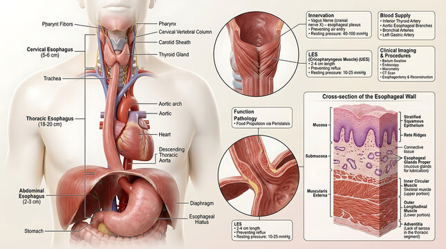 3D Photorealistic Complete Human Esophageal Anatomy with Cervical Thoracic Abdominal Portions and Sphincters